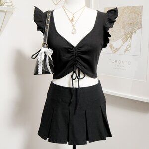 Black Flutter Sleeve Ruched Tie Front Crop Top 🐈‍⬛ ZARA